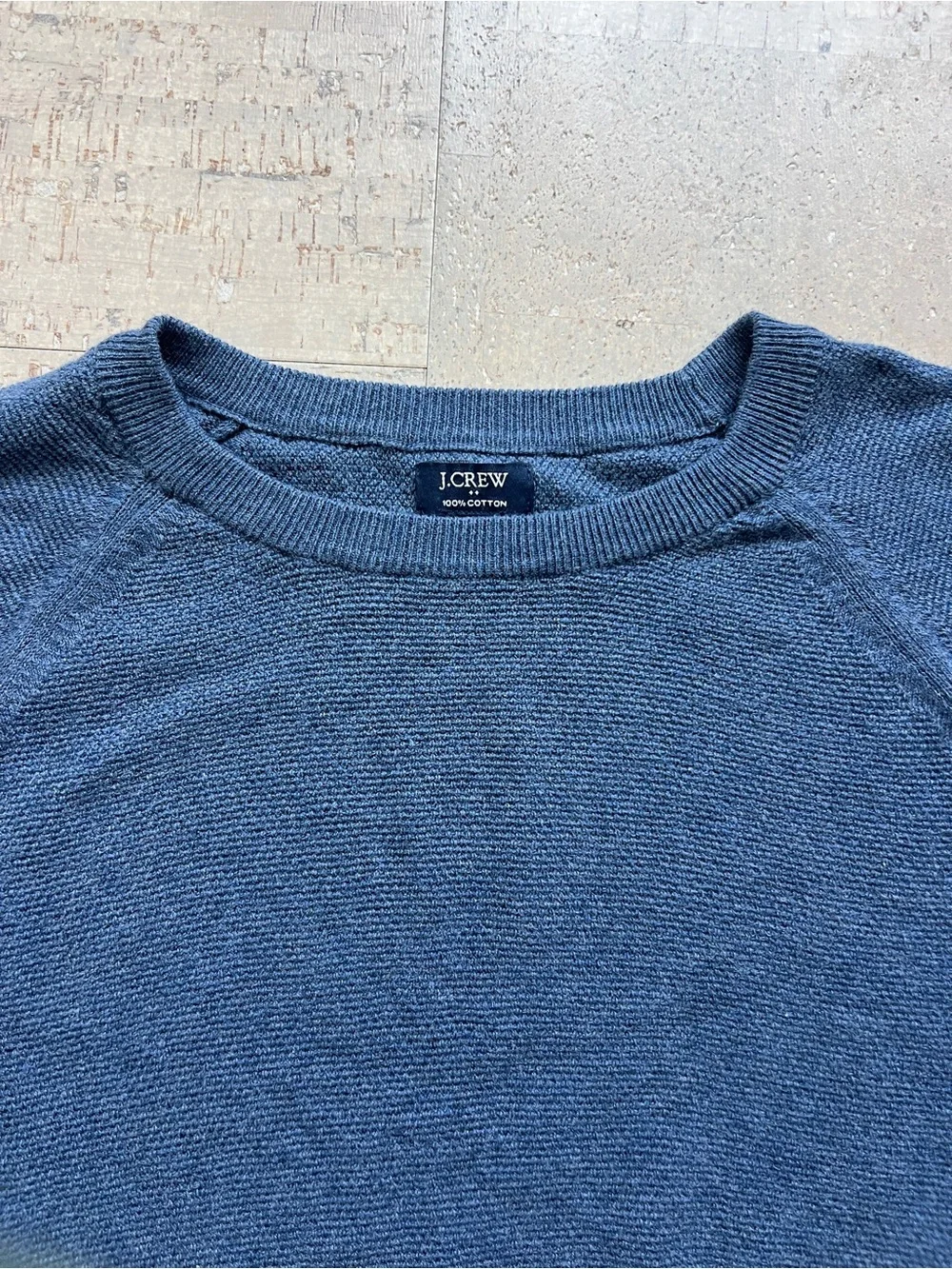 J.Crew Mens Medium Blue 100% Cotton Crewneck Sweater Textured Knit Raglan